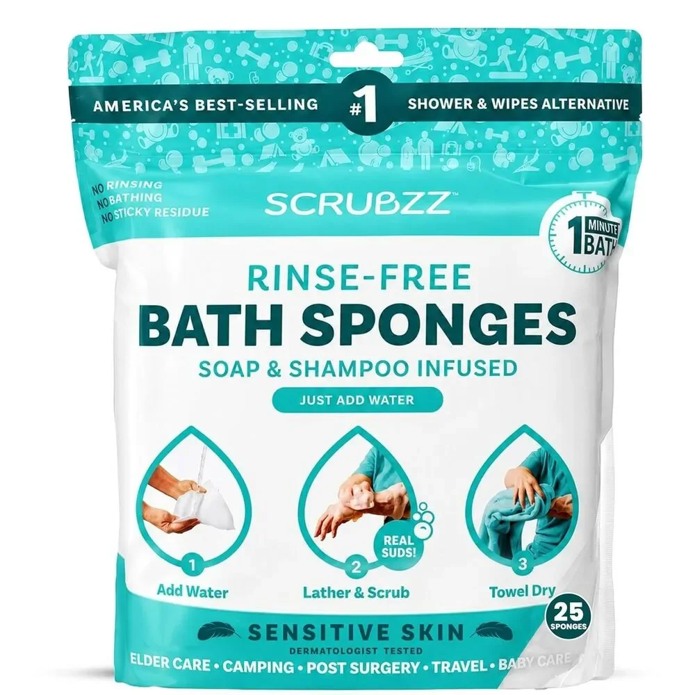 23 Pack Scrubzz Disposable No Rinse Bathing Wipes All-in-1 Single Use Shower